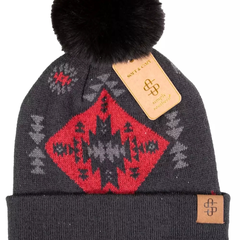 NWT Simply Southern SIMPLY BEANIE 0223 Aztec‎ Print Beanie with Pompom